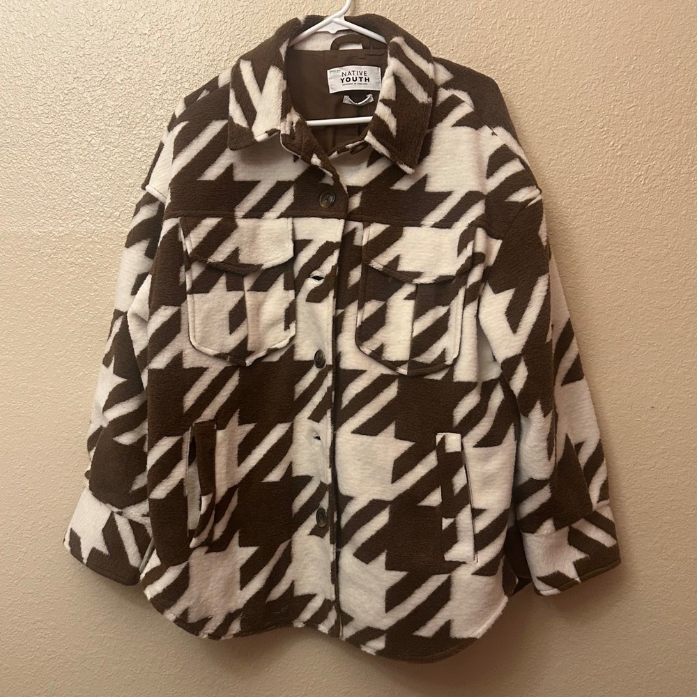 NWT Free People Native Youth‎ Jerrod Jacquard Houndstooth Oversized Shacket SZ M
